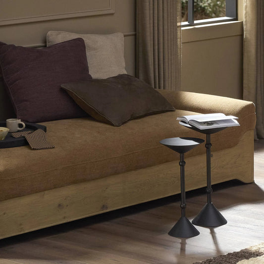Printa Nesting End Tables by Four Hands in black antique. Made from aluminum in a unique style.