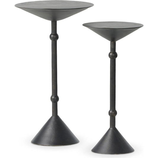 Printa Nesting End Tables by Four Hands in black antique. Made from aluminum in a unique style.