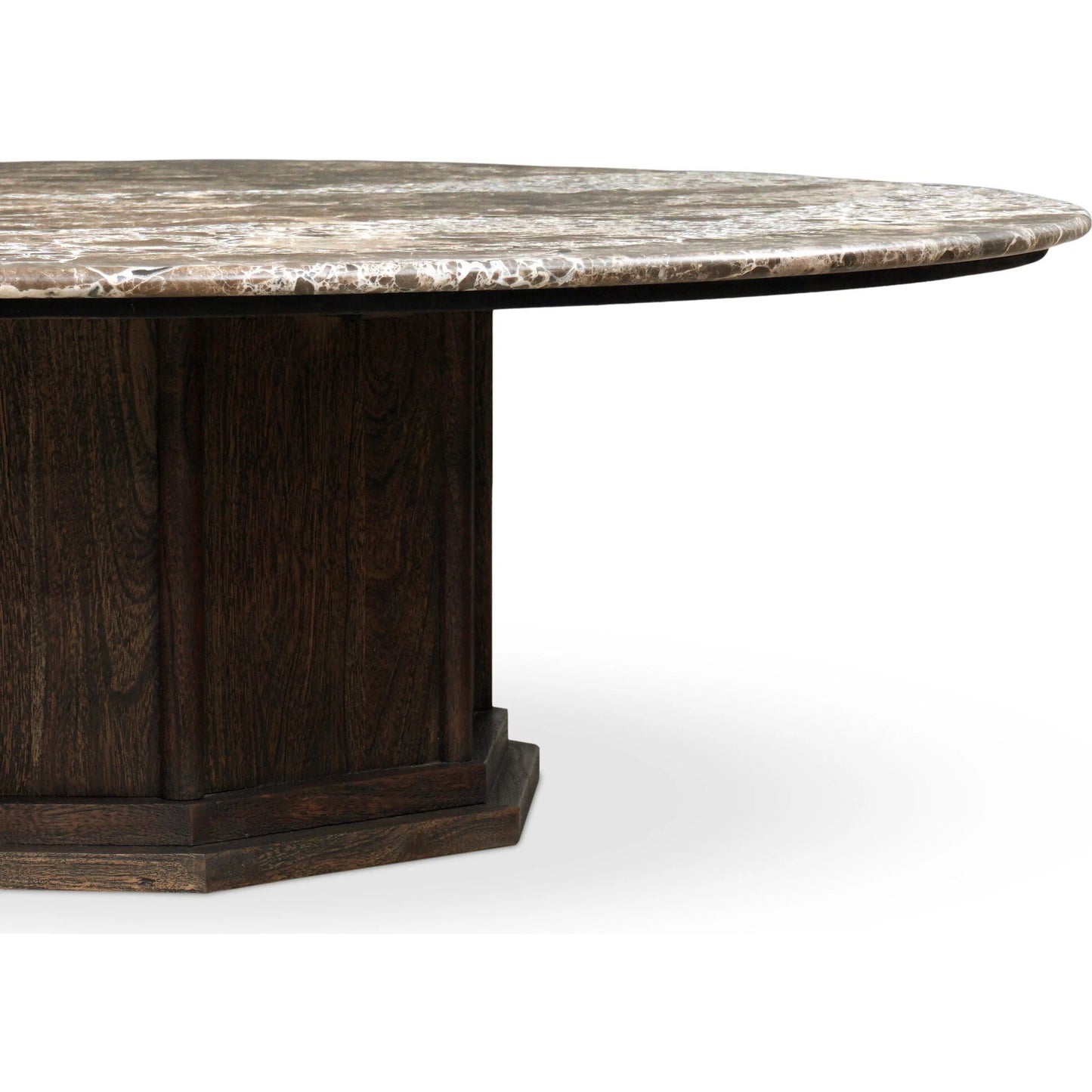 003 SI-2446631 | Closeup | Pavlo Coffee Table by Four Hands in brown marble, dark brown acacia. Made from solid marble, solid acacia in a modern style.