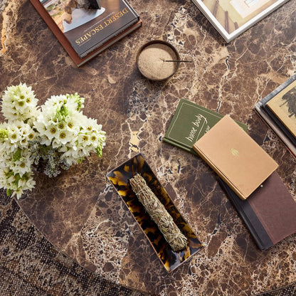 Pavlo Coffee Table by Four Hands in brown marble, dark brown acacia. Made from solid marble, solid acacia in a modern style.