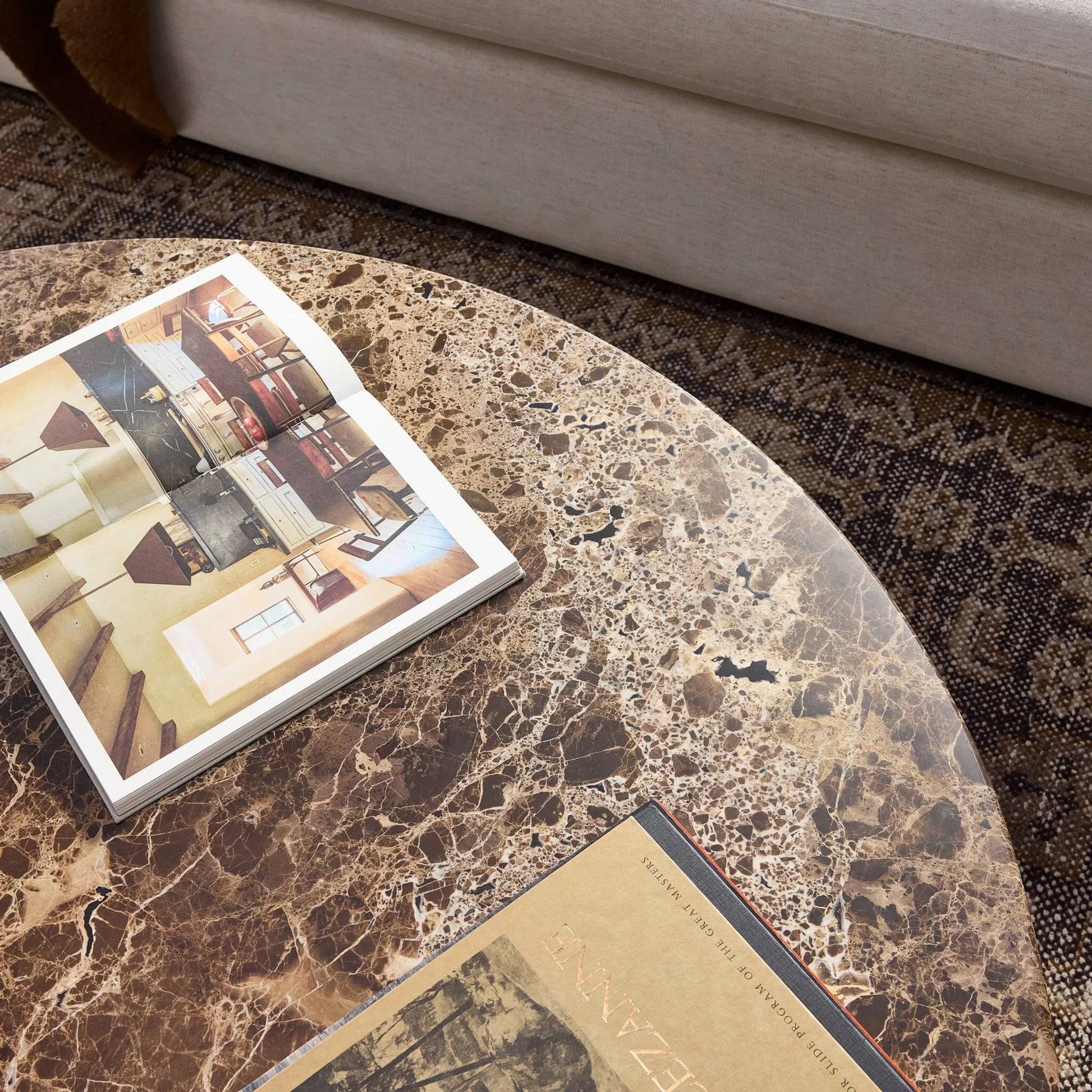Pavlo Coffee Table by Four Hands in brown marble, dark brown acacia. Made from solid marble, solid acacia in a modern style.