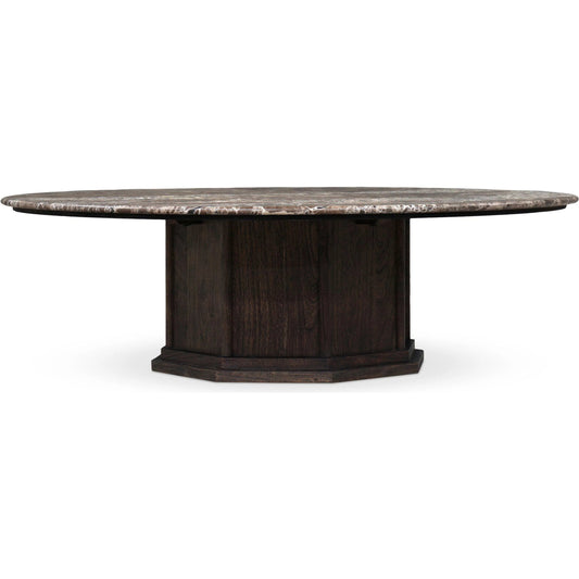 Pavlo Coffee Table by Four Hands in brown marble, dark brown acacia. Made from solid marble, solid acacia in a unique style.