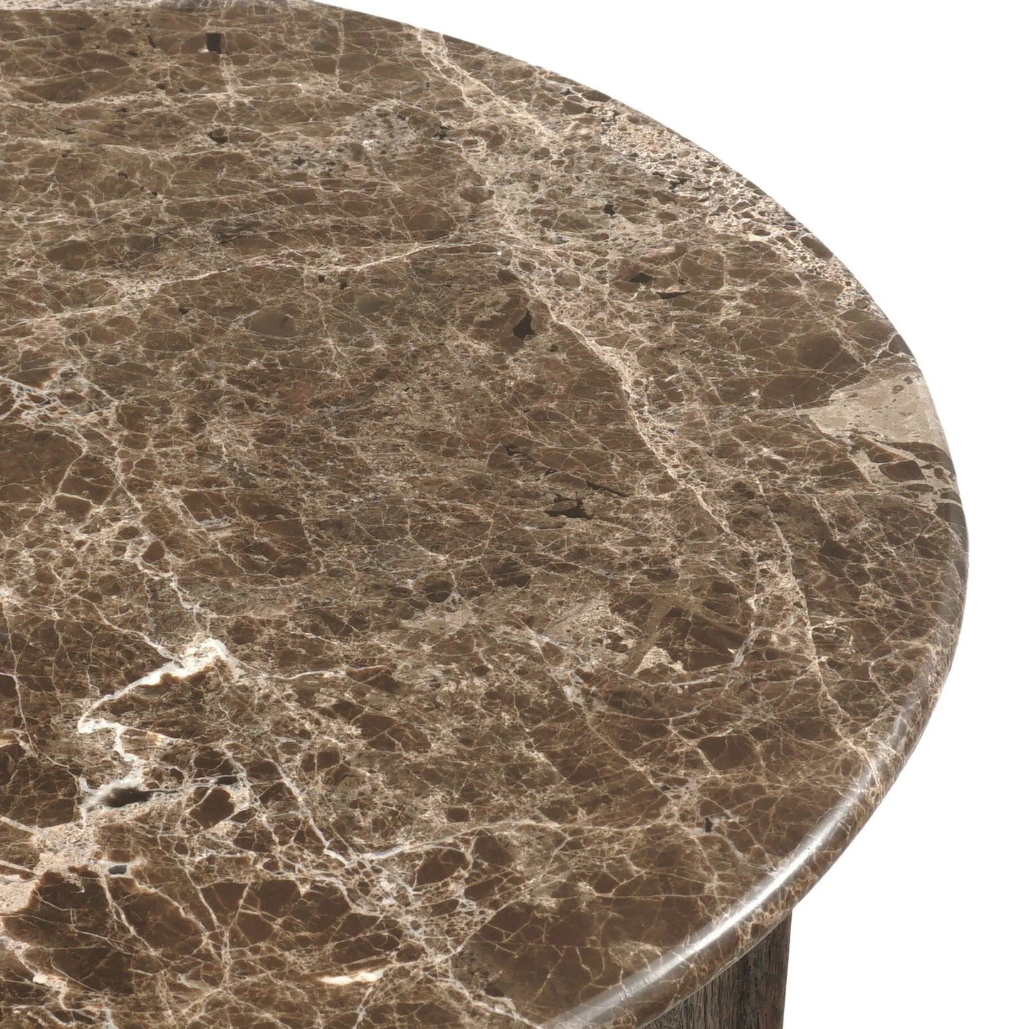 005 SI-2535277 | Closeup | Pavlo Cabinet End Table by Four Hands in brown marble, dark brown acacia. Made from solid marble, solid acacia in a unique style.