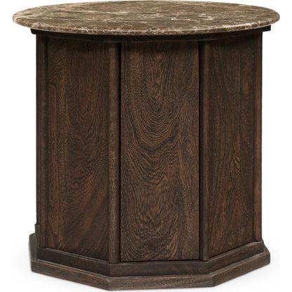 Pavlo Cabinet End Table by Four Hands in brown marble, dark brown acacia. Made from solid marble, solid acacia in a unique style.