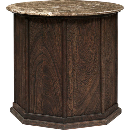 Pavlo Cabinet End Table by Four Hands in brown marble, dark brown acacia. Made from solid marble, solid acacia in a unique style.