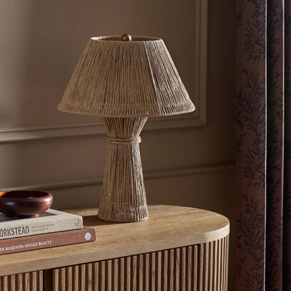 Nessa Table Lamp by Four Hands in antique brass iron, natural paper cord. Made from iron, rush in a rustic style.