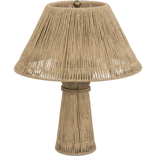 Nessa Table Lamp by Four Hands in antique brass iron, natural paper cord. Made from iron, rush in a unique style.