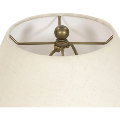 Nessa Table Lamp by Four Hands in antique brass iron, natural paper cord. Made from iron, rush in a rustic style.