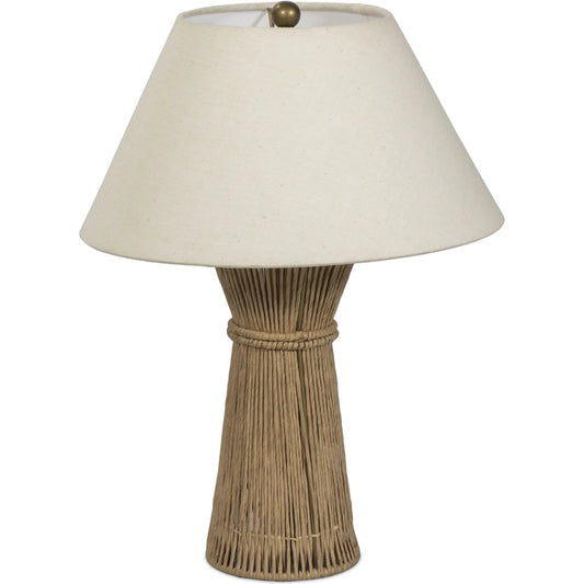 Nessa Table Lamp by Four Hands in antique brass iron, natural paper cord. Made from iron, rush in a rustic style.