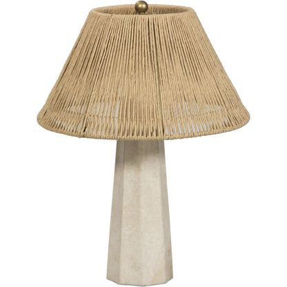 Astra Table Lamp by Four Hands in cream italian marble, antique brass iron. Made from solid marble, iron in a modern style.