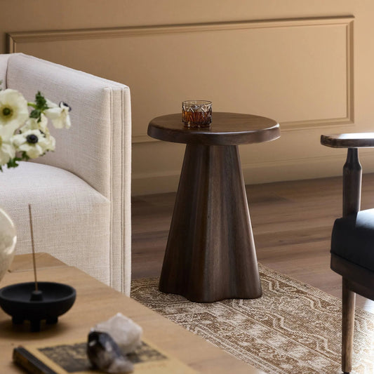 Jinx End Table by Four Hands in tawny mango. Made from solid mango in a unique style.