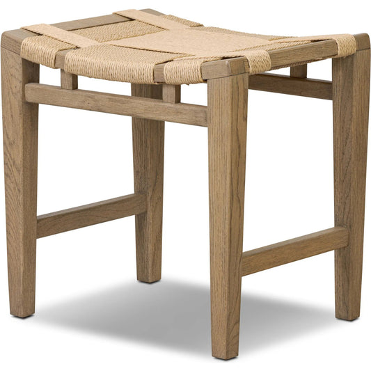 Norma Accent Stool by Four Hands in natural paper cord, drifted oak. Made from rush, solid oak in a unique style.