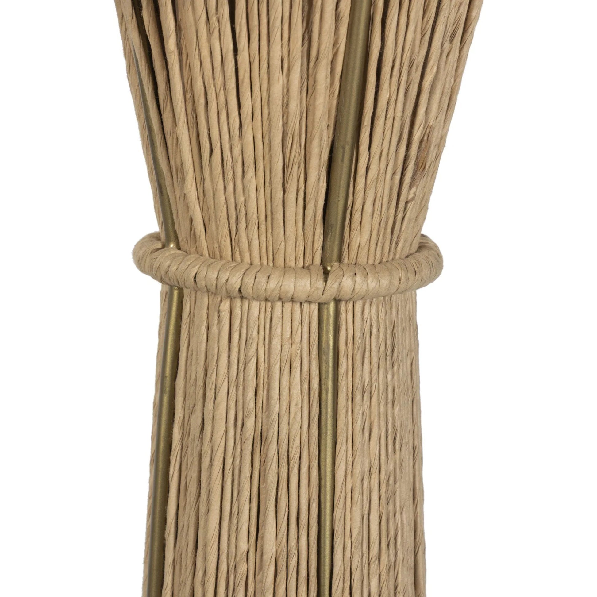 Nessa Floor Lamp by Four Hands in antique brass iron, natural paper cord. Made from iron, rush in a rustic style.