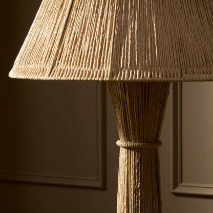 Nessa Floor Lamp by Four Hands in antique brass iron, natural paper cord. Made from iron, rush in a rustic style.