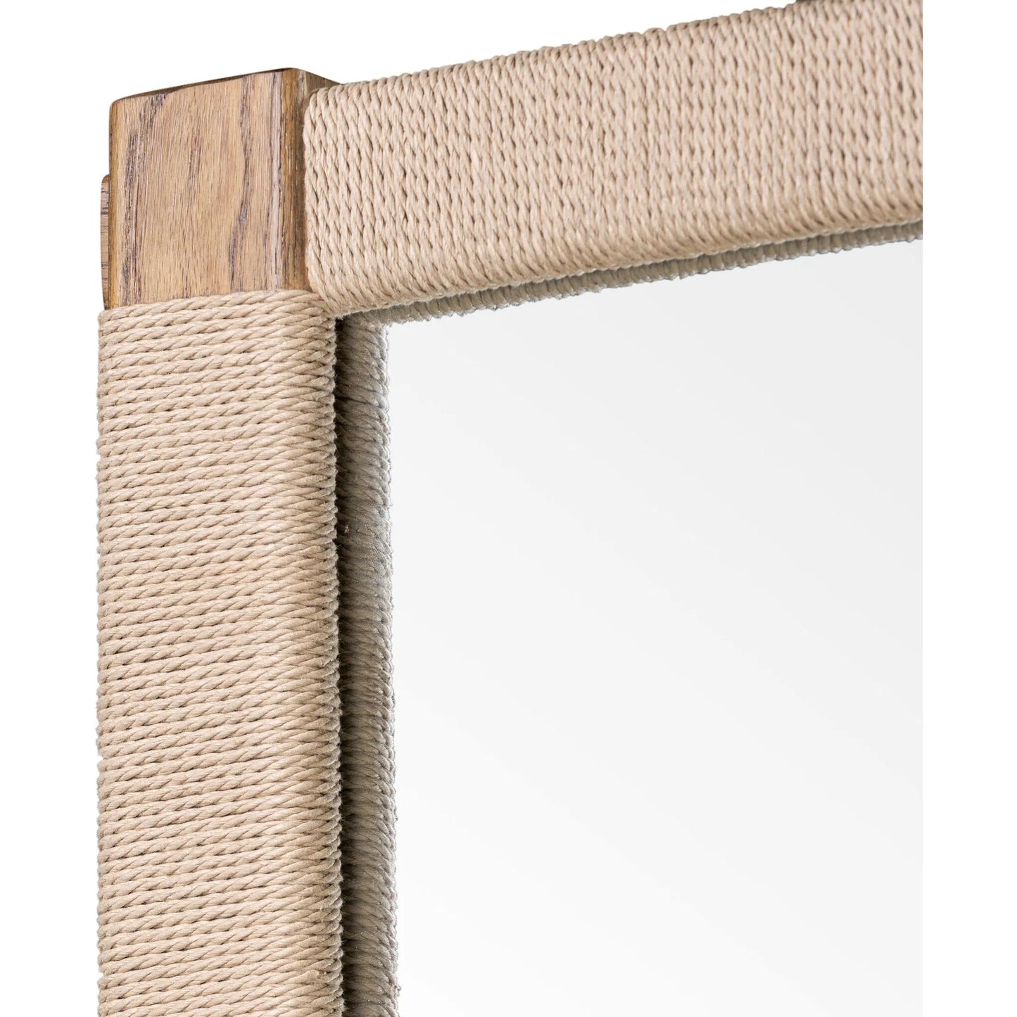 004 SI-2446585 | Closeup | Janey Mirror by Four Hands in fawn oak, natural paper cord. Made from solid oak, rush, glass in a transitional style.