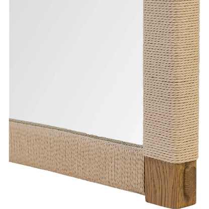 Janey Mirror by Four Hands in fawn oak, natural paper cord. Made from solid oak, rush, glass in a transitional style.