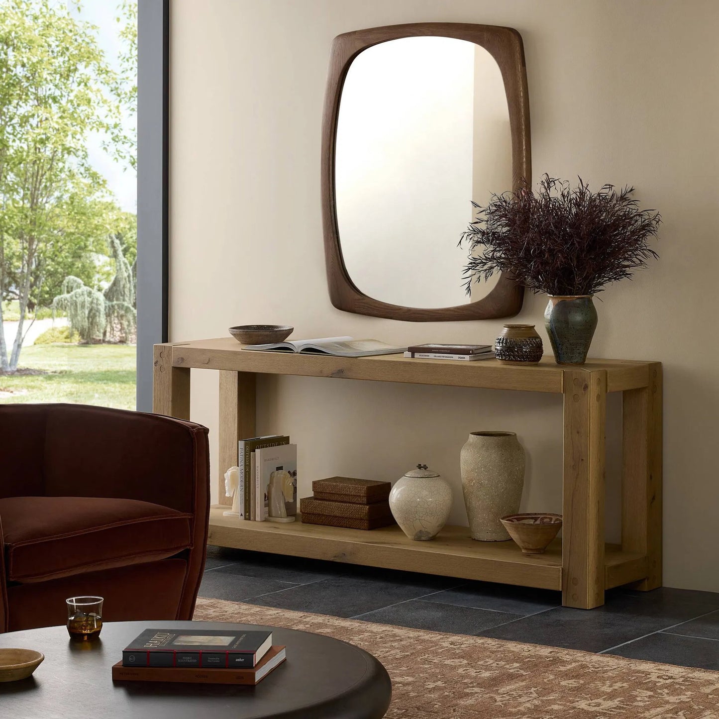 007 SI-2446583 | Lifestyle | Jai Wall Mirror by Four Hands. Made from solid oak, mirror in a transitional style.