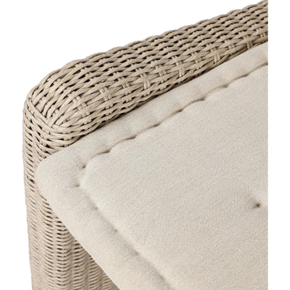Senna Outdoor Dining Bench by Four Hands in vintage white, alessi linen. Made from 100% polyethylene, 100% polypropylene in a rustic style.
