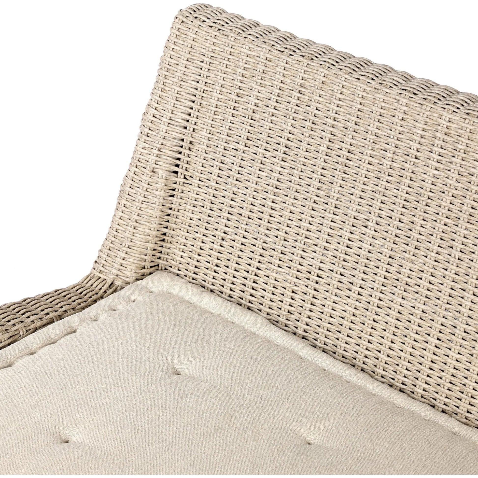 Senna Outdoor Dining Bench by Four Hands in vintage white, alessi linen. Made from 100% polyethylene, 100% polypropylene in a rustic style.