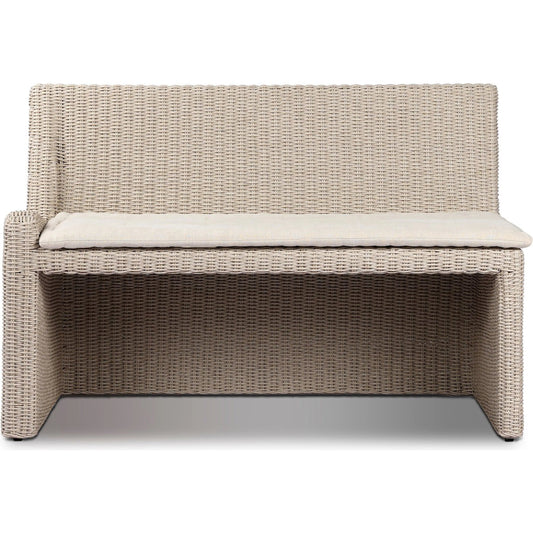 Senna Outdoor Dining Bench by Four Hands in vintage white, alessi linen. Made from 100% polyethylene, 100% polypropylene in a unique style.