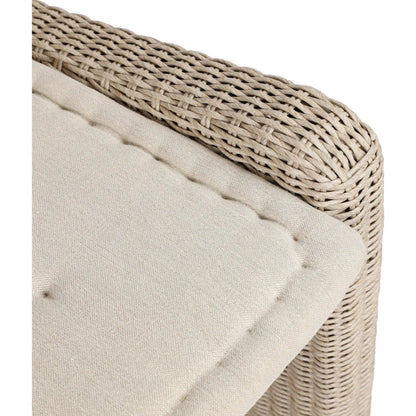 Senna Outdoor Dining Bench by Four Hands in vintage white, alessi linen. Made from 100% polyethylene, 100% polypropylene in a rustic style.