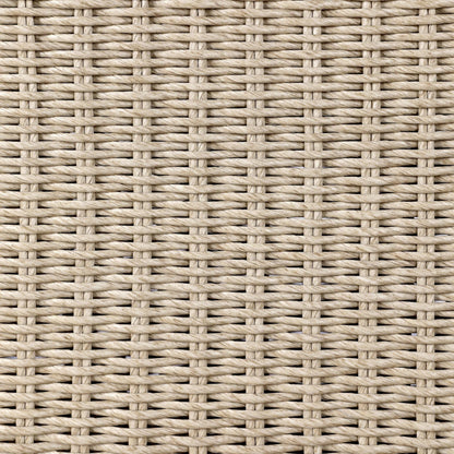 Senna Outdoor Dining Bench by Four Hands in vintage white, alessi linen. Made from 100% polyethylene, 100% polypropylene in a rustic style.