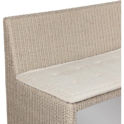 Senna Outdoor Dining Bench by Four Hands in vintage white, alessi linen. Made from 100% polyethylene, 100% polypropylene in a rustic style.