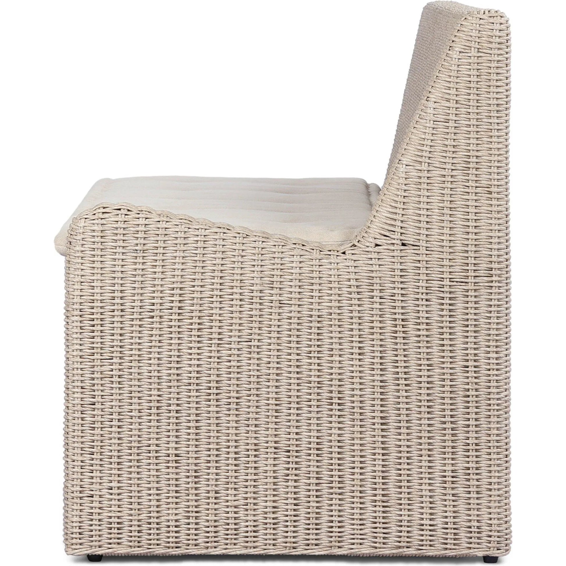 Senna Outdoor Dining Bench by Four Hands in vintage white, alessi linen. Made from 100% polyethylene, 100% polypropylene in a rustic style.