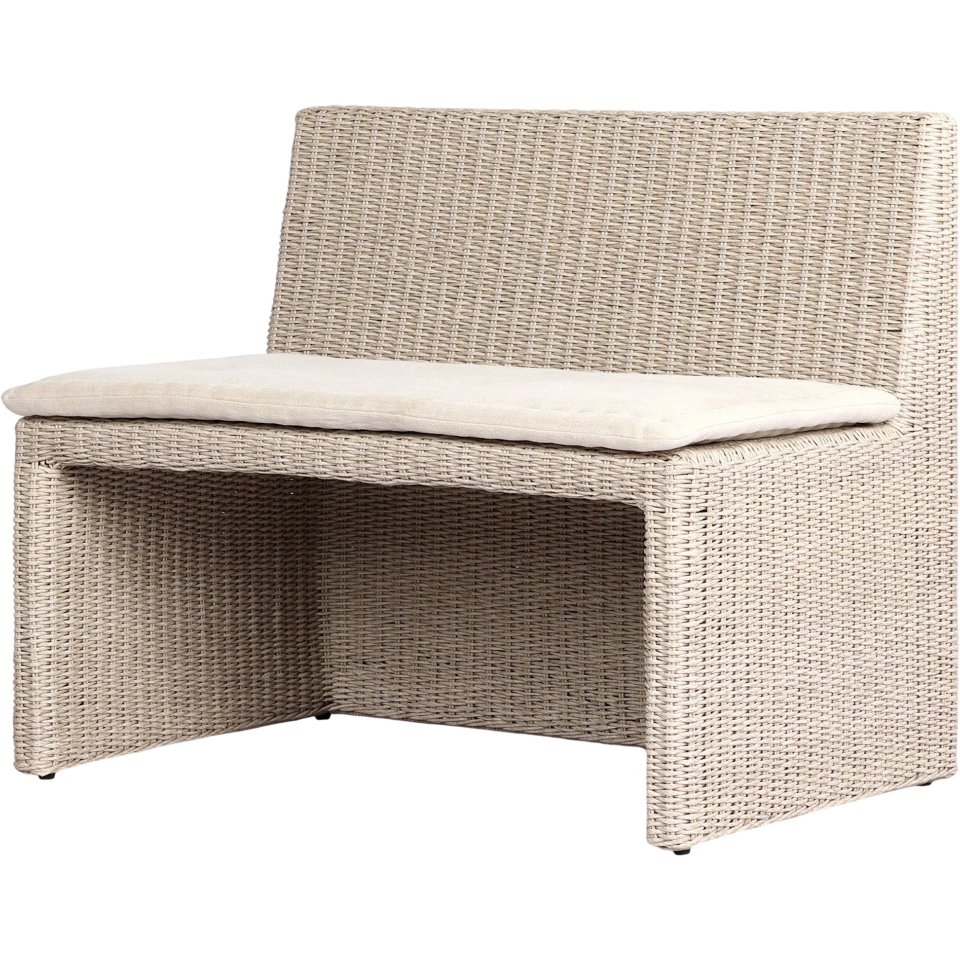 Senna Outdoor Dining Chair and A Half by Four Hands in vintage white, alessi linen. Made from 100% polyethylene, 100% polypropylene in a rustic style.