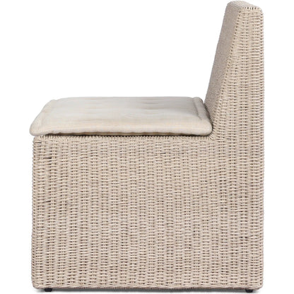 Senna Outdoor Dining Chair and A Half by Four Hands in vintage white, alessi linen. Made from 100% polyethylene, 100% polypropylene in a rustic style.