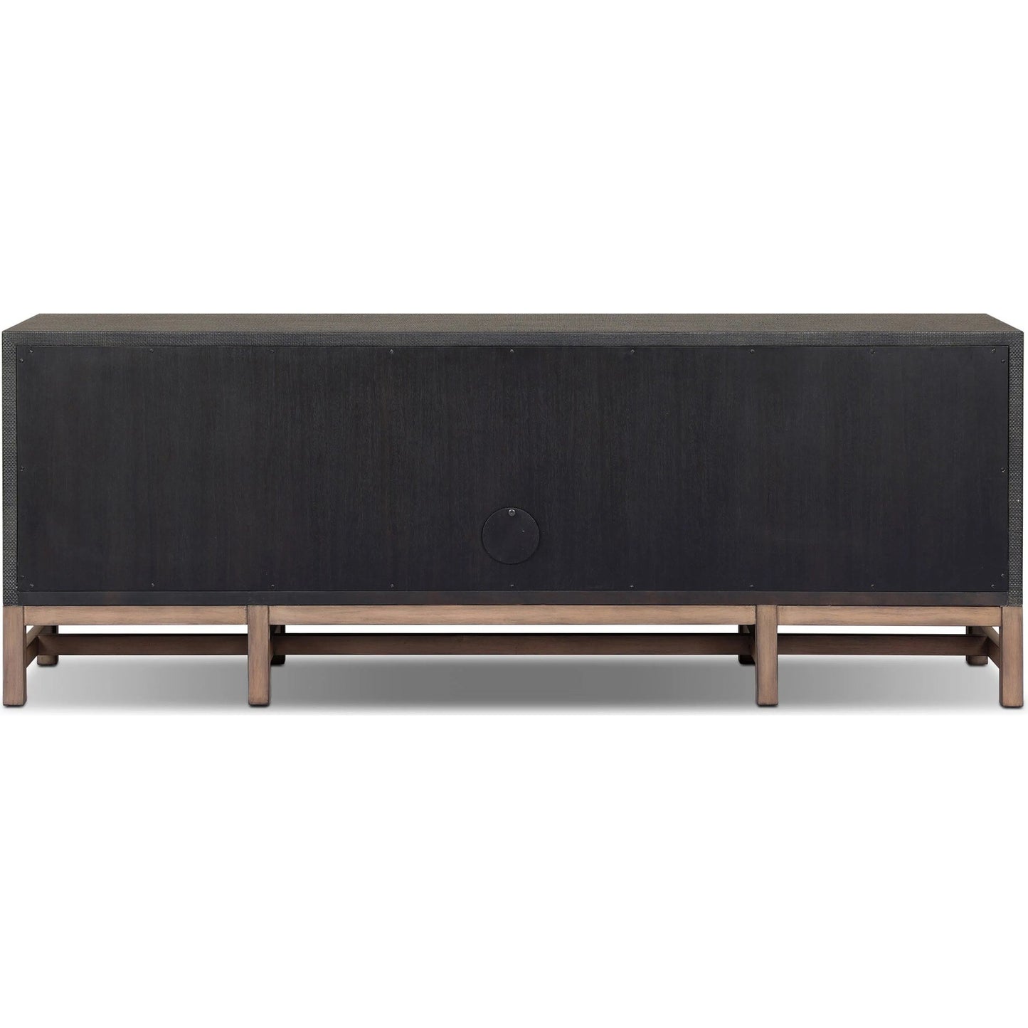 004 SI-2519172 | Additional Silo | Fiona Media Console by Four Hands in black raffia, russet mahogany. Made from sugar palm, solid mahogany in a transitional style.