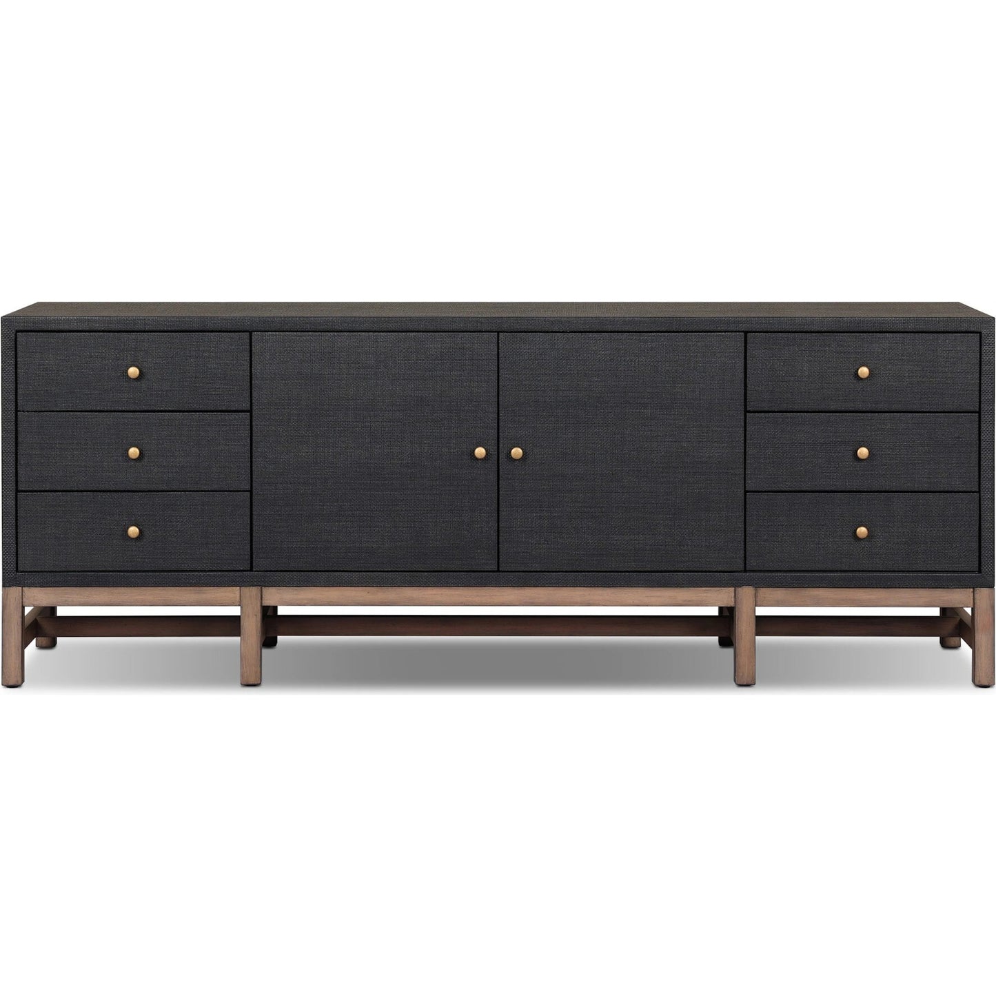 002 SI-2519172 | Additional Silo | Fiona Media Console by Four Hands in black raffia, russet mahogany. Made from sugar palm, solid mahogany in a transitional style.