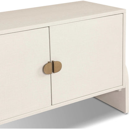 Cressida Media Console by Four Hands in ivory painted linen. Made from painted linen in a transitional style.