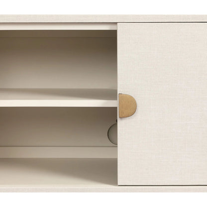 Cressida Media Console by Four Hands in ivory painted linen. Made from painted linen in a transitional style.