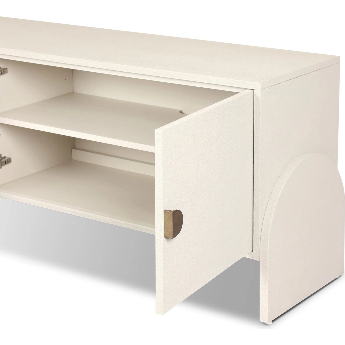 010 SI-2519138 | Closeup | Cressida Media Console by Four Hands in ivory painted linen. Made from painted linen in a transitional style.