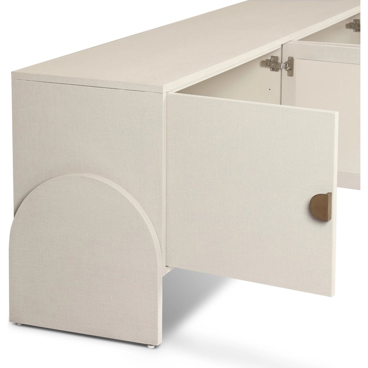 012 SI-2519138 | Closeup | Cressida Media Console by Four Hands in ivory painted linen. Made from painted linen in a transitional style.