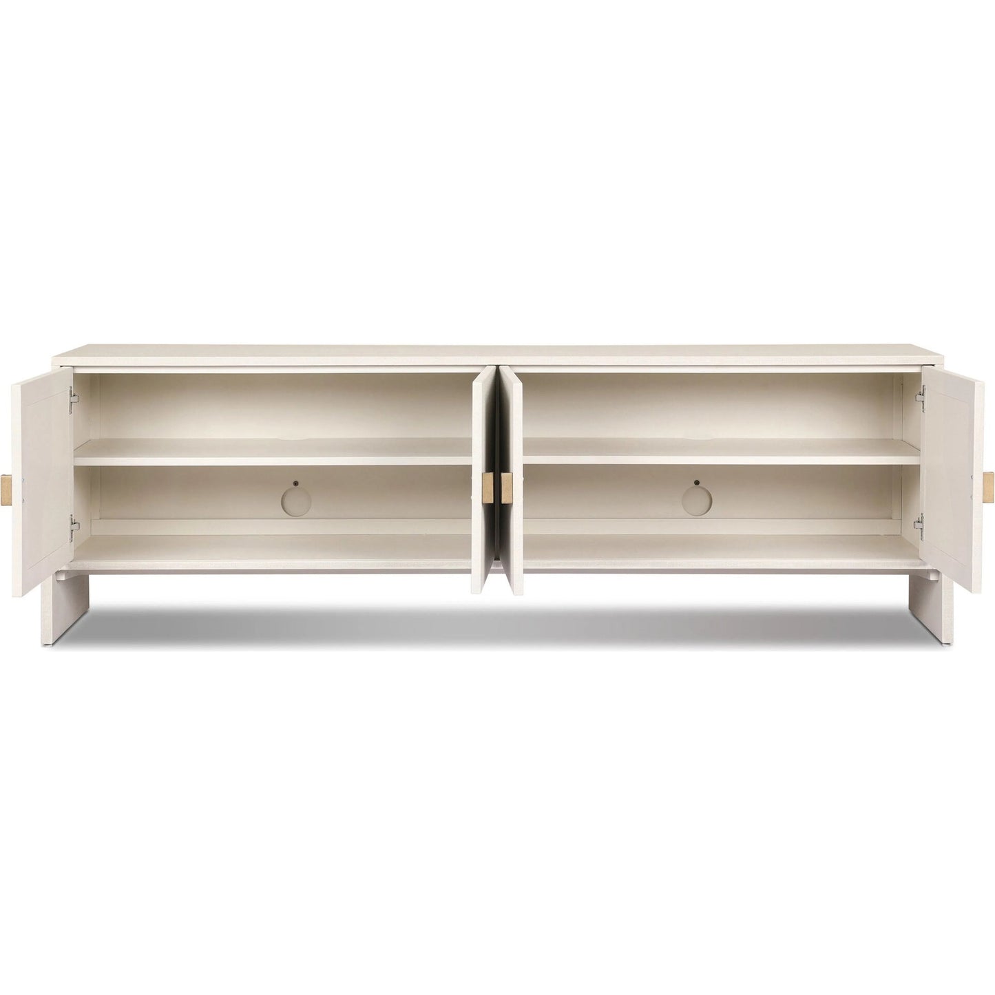 008 SI-2519138 | Closeup | Cressida Media Console by Four Hands in ivory painted linen. Made from painted linen in a transitional style.