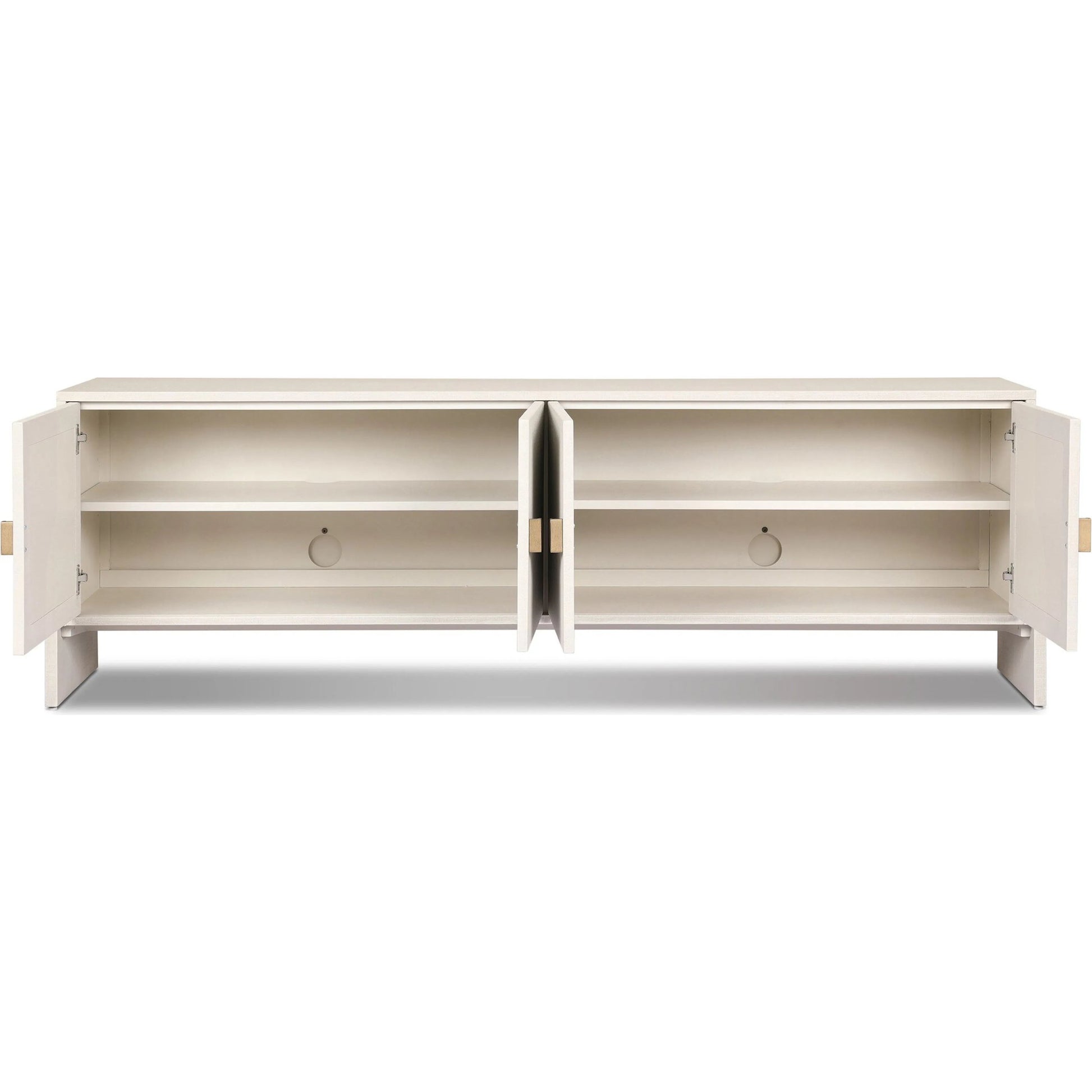 Cressida Media Console by Four Hands in ivory painted linen. Made from painted linen in a transitional style.
