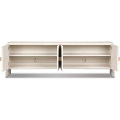Cressida Media Console by Four Hands in ivory painted linen. Made from painted linen in a transitional style.