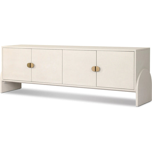 Cressida Media Console by Four Hands in ivory painted linen. Made from painted linen in a transitional style.