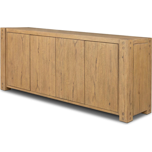 Emmer Sideboard by Four Hands in aged smoked oak veneer. Made from thick oak veneer, solid oak in a transitional style.