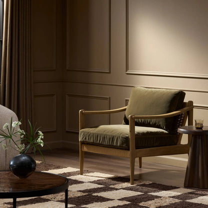 Barwin Chair by Four Hands. Made from 76.8% cotton, 23.2% polyester, solid oak, rush in a rustic style.