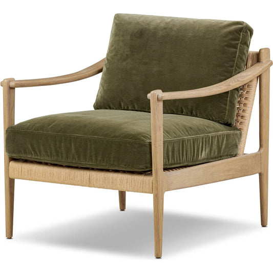 Barwin Chair by Four Hands in surrey olive, aged natural oak, natural paper cord - 4mm. Made from 76.8% cotton, 23.2% polyester, solid oak, rush in a unique style.