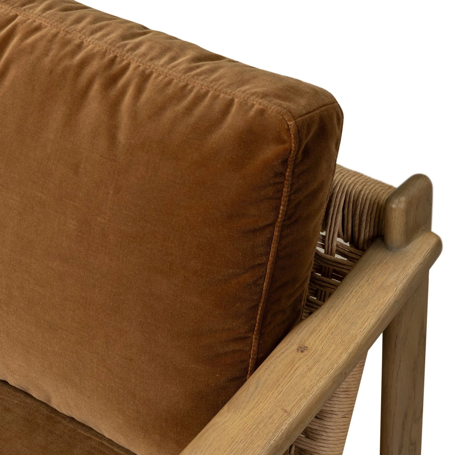 021 SI-2534787 | Closeup | Barwin Chair by Four Hands. Made from 76.8% cotton, 23.2% polyester, solid oak, rush in a rustic style.