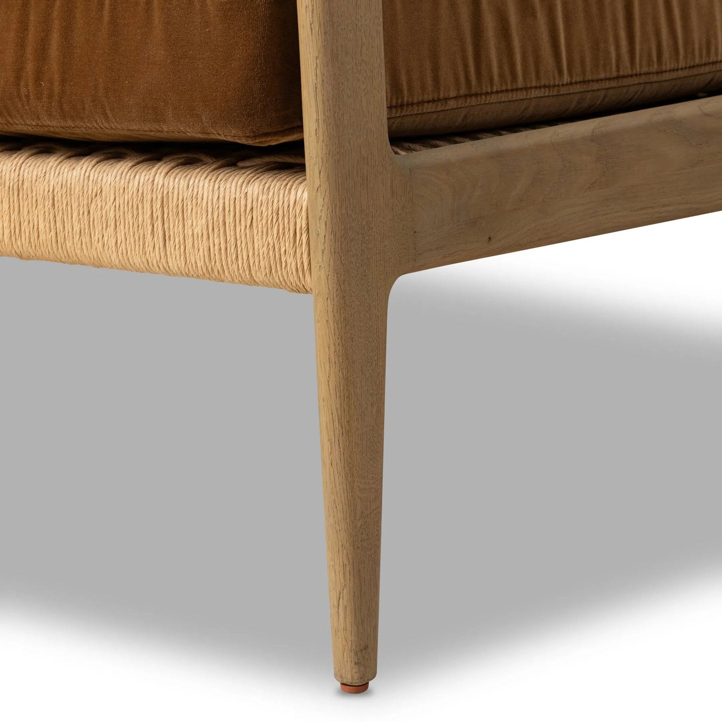 025 SI-2534787 | Closeup | Barwin Chair by Four Hands. Made from 76.8% cotton, 23.2% polyester, solid oak, rush in a rustic style.