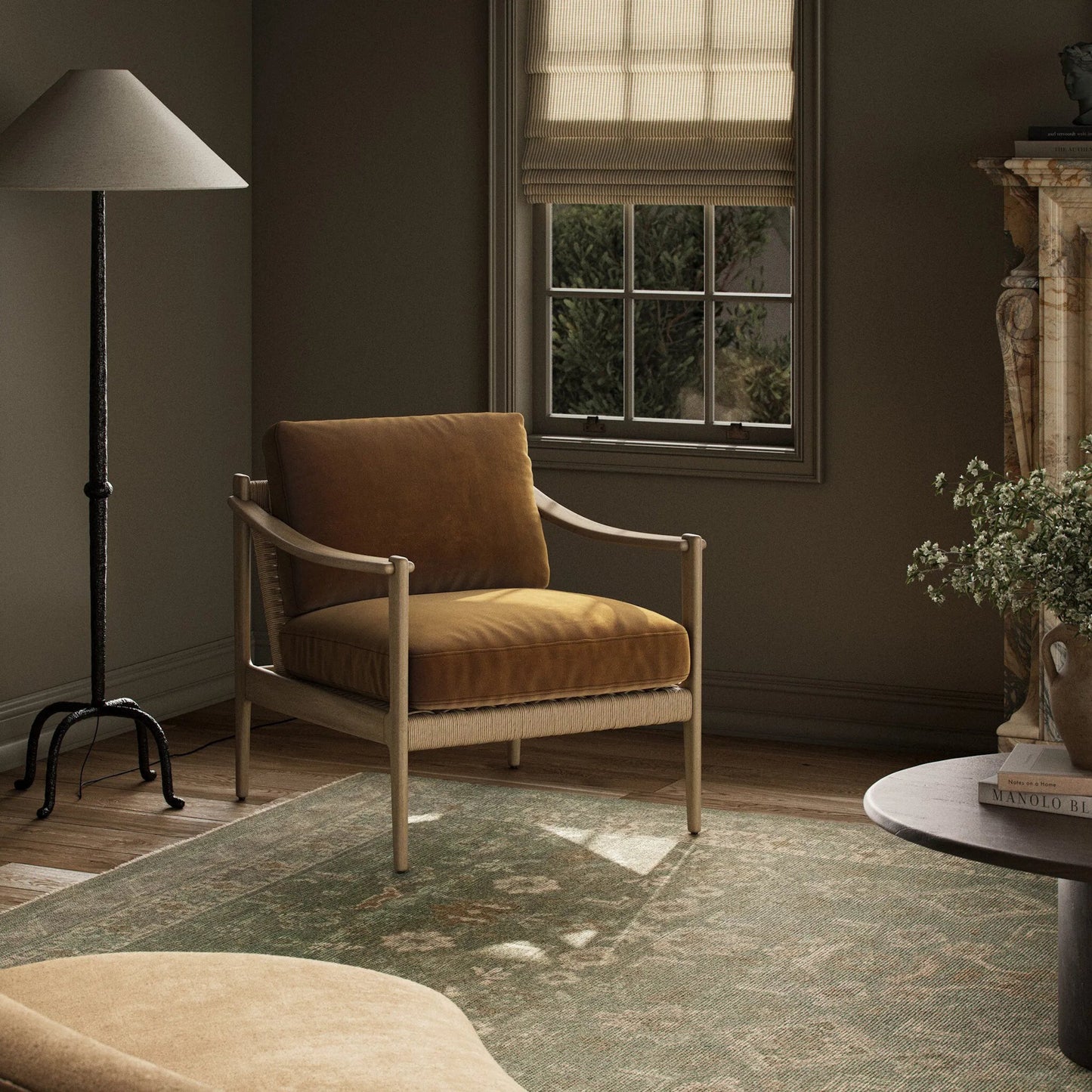 030 SI-2534787 | Lifestyle | Barwin Chair by Four Hands. Made from 76.8% cotton, 23.2% polyester, solid oak, rush in a rustic style.