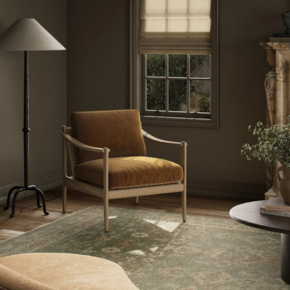 Barwin Chair by Four Hands. Made from 76.8% cotton, 23.2% polyester, solid oak, rush in a rustic style.
