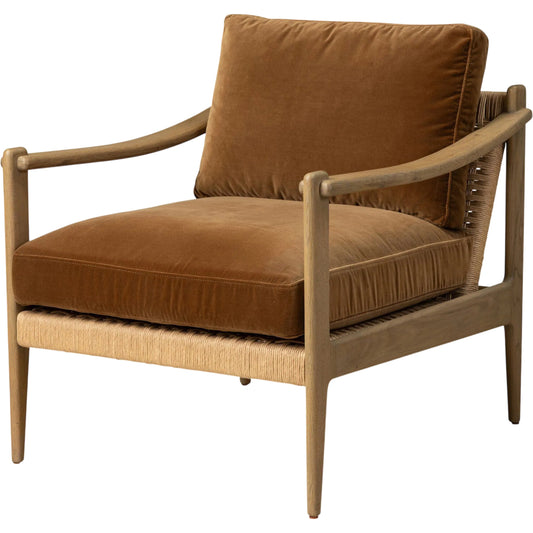 Barwin Chair by Four Hands. Made from 76.8% cotton, 23.2% polyester, solid oak, rush in a rustic style.