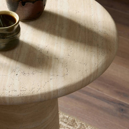 Janice End Table by Four Hands in sand striae. Made from solid concrete in a transitional style.