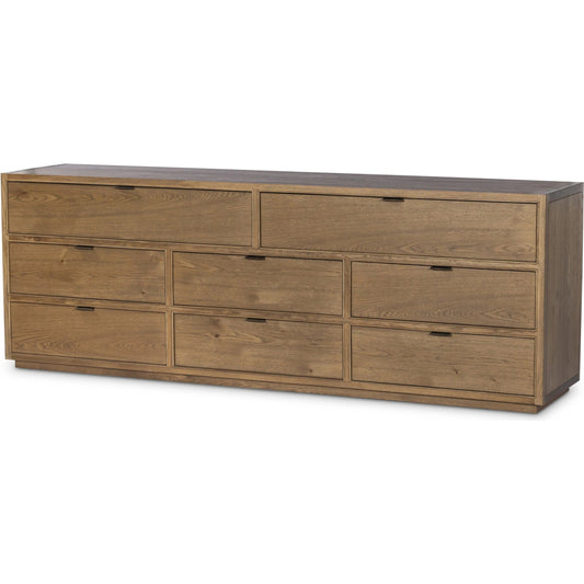 Kodo 8 Drawer Dresser by Four Hands in light brown oak, light brown oak veneer. Made from solid oak, oak veneer in a unique style.